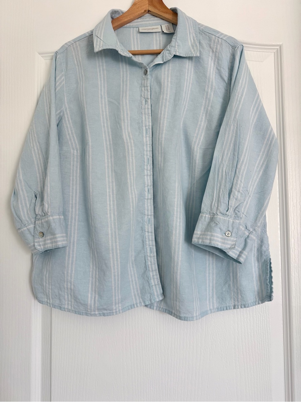 Christian Siriano Light Blue Striped Button-Down Shirt - Picture 2 of 5